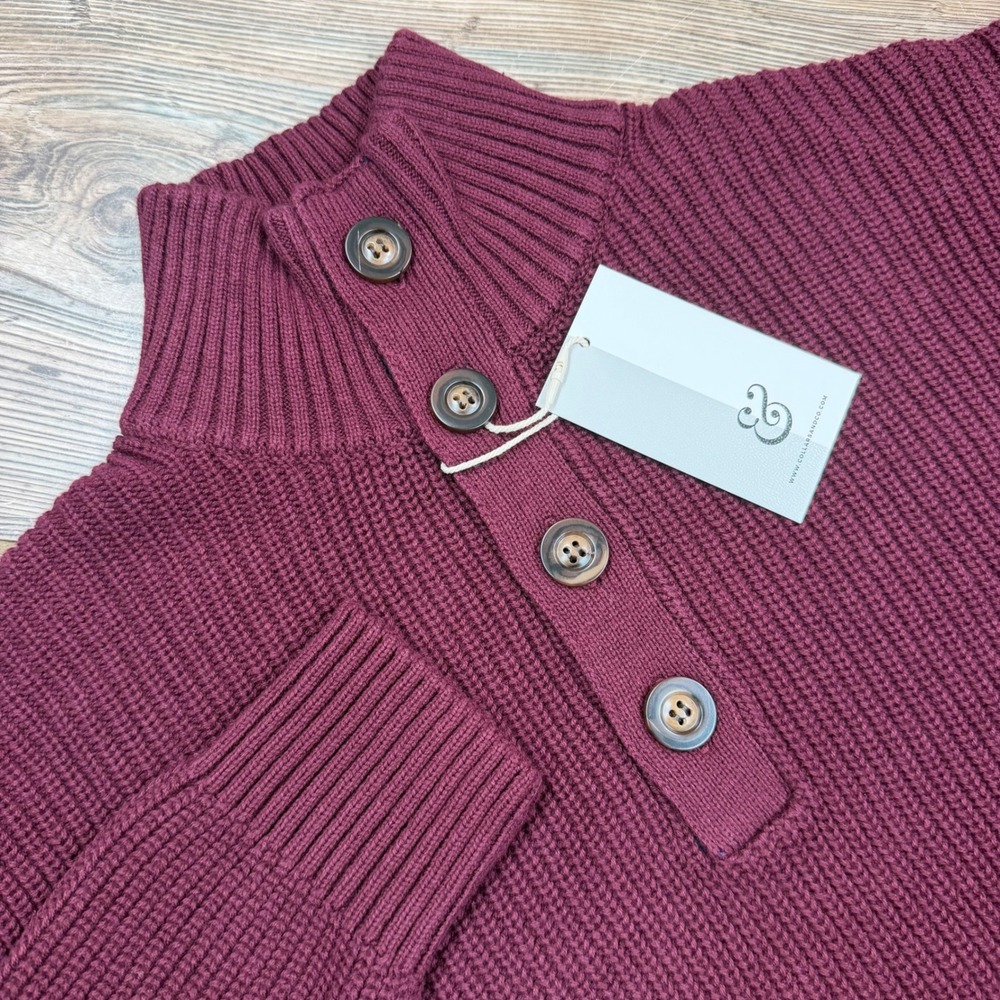 Collars & Co. Men Size Small Sweater Burgundy Quarter Button Ribbed Cotton NWT